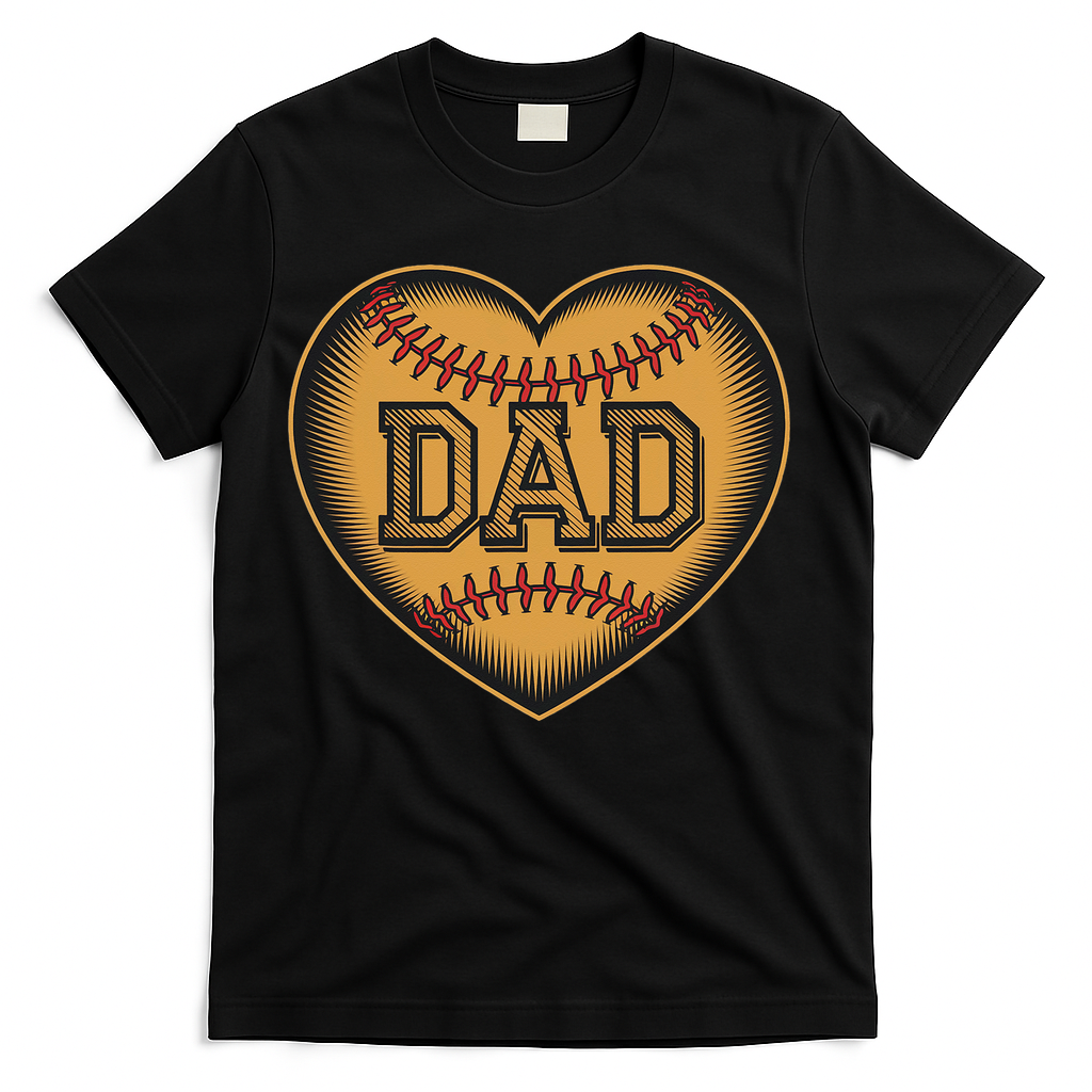 Father Heart With Baseball Design And Wooden Carving Text T-Shirt