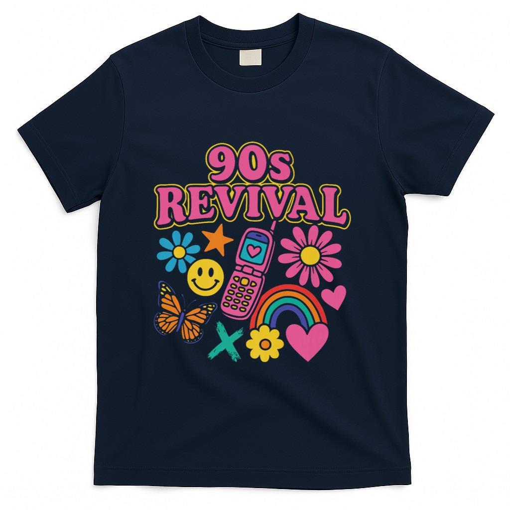 Retro Nostalgia - Y2K 90s Revival Retro Nostalgia Rainbow Butterfly Flower Premium T-Shirt