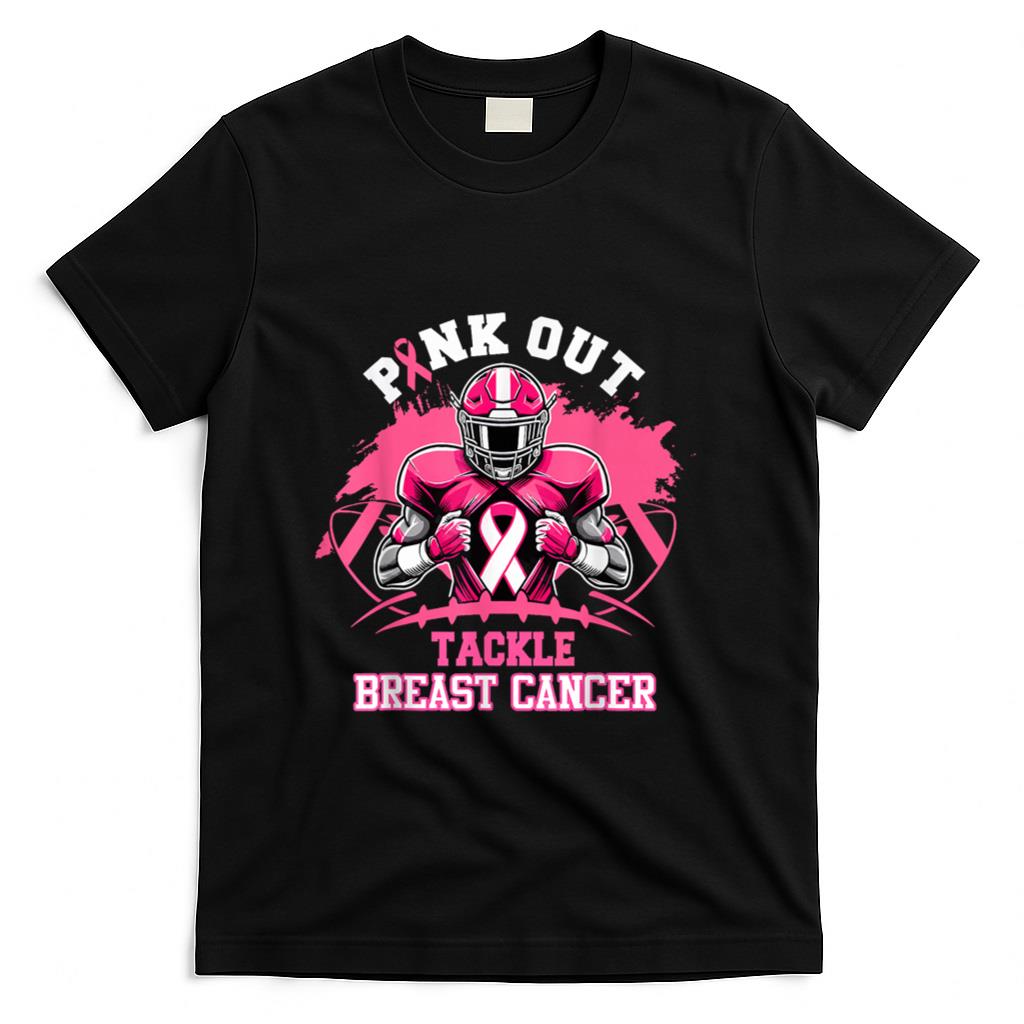 Pink Out Tackle Breast Cancer Awareness American Football T-Shirt_2