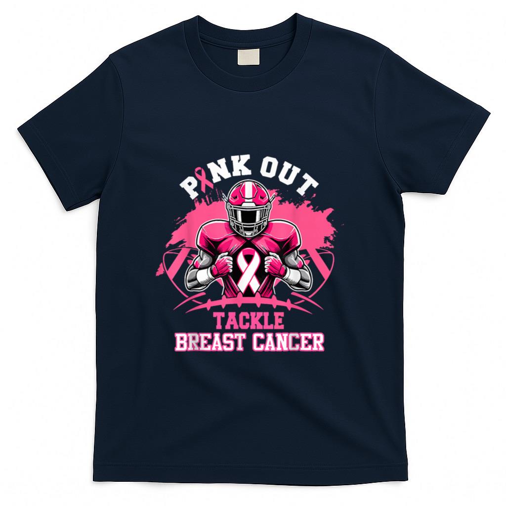 Pink Out Tackle Breast Cancer Awareness American Football T-Shirt_2