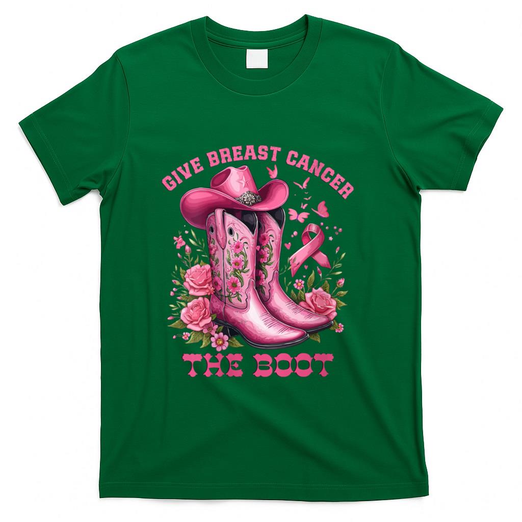 Womens Give Breast Cancer The Boot Cowgirl Cancer Awareness Ribbon V-Neck T-Shirt