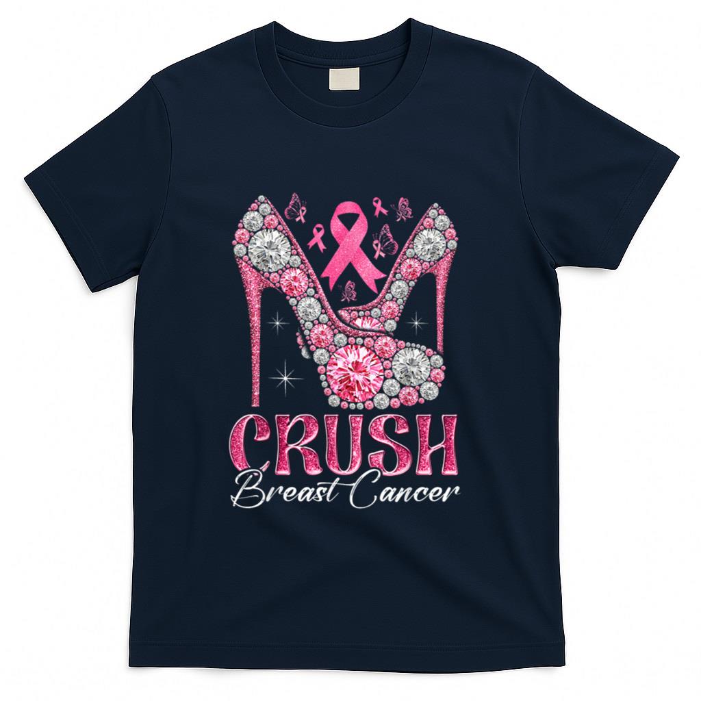Crush Breast Cancer Awareness Bling Pink Ribbon High Heel T-Shirt