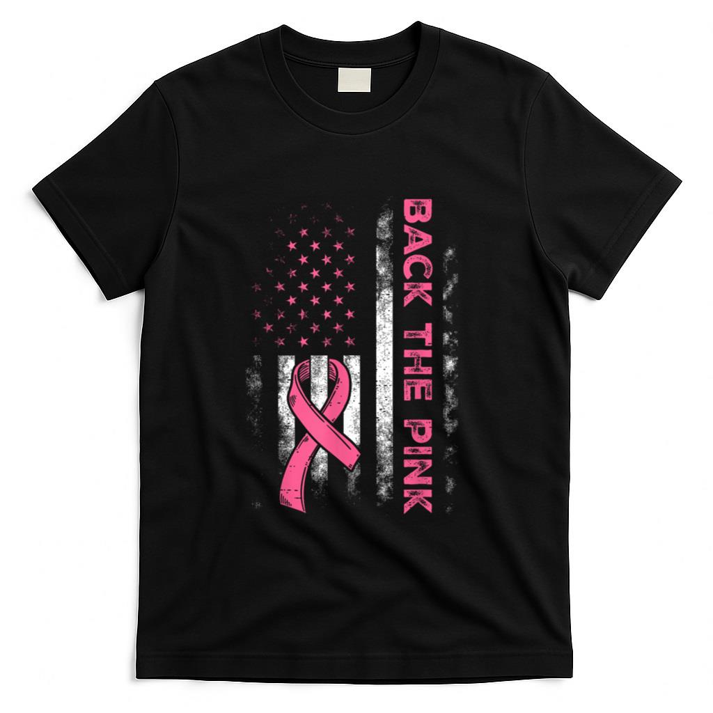 Back The Pink Us Flag Breast Cancer Awareness Women Men Kids T-Shirt
