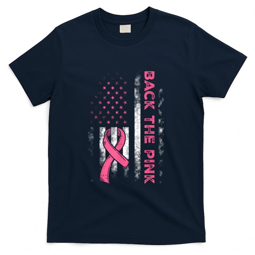 Back The Pink Us Flag Breast Cancer Awareness Women Men Kids T-Shirt