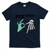 6 7 Meme Funny Witch Skeleton Hands 67 Halloween T-Shirt - Navy Blue
