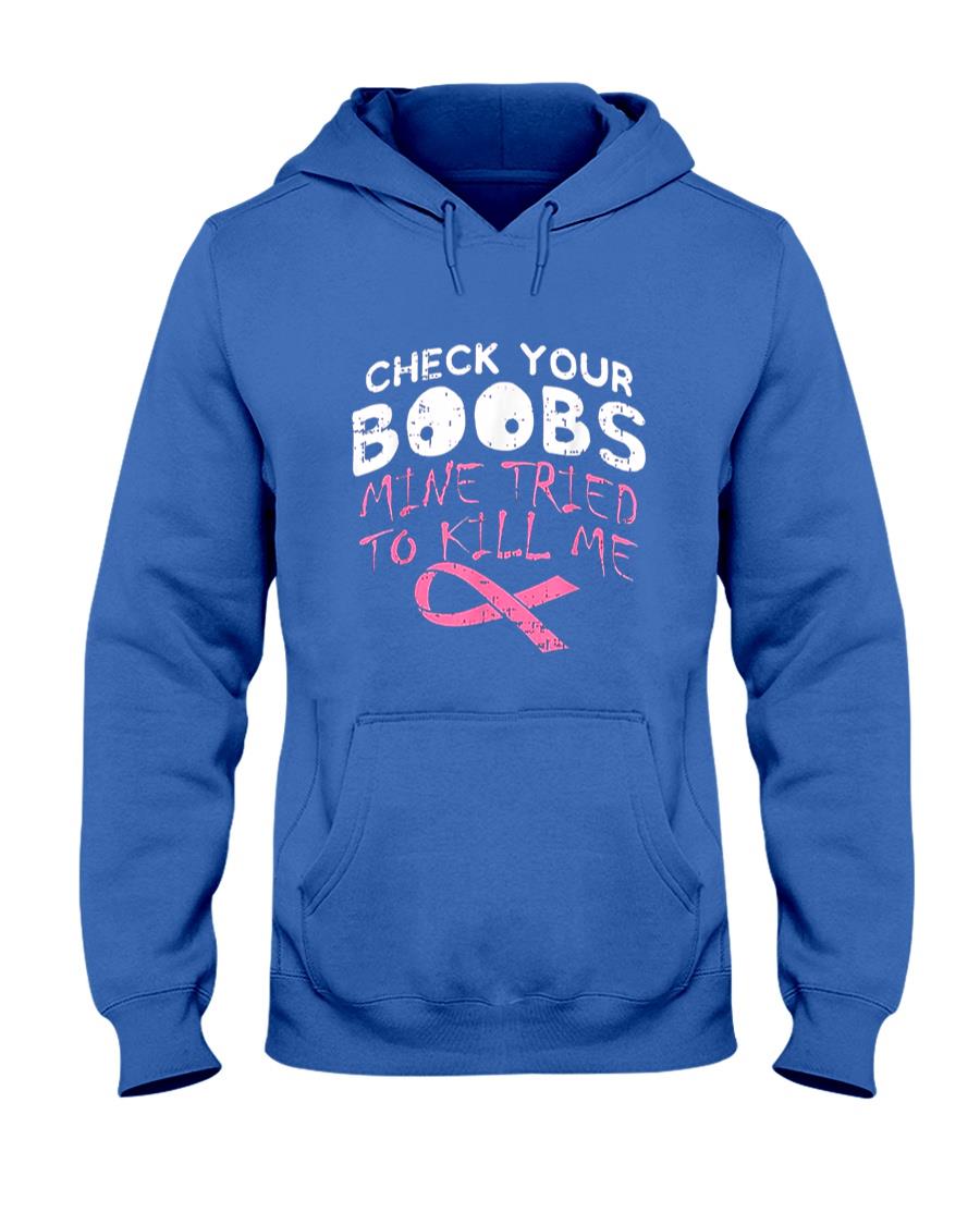 Check Your Boobs Mine Tried To Kill Me Funny Breast Cancer T-Shirt
