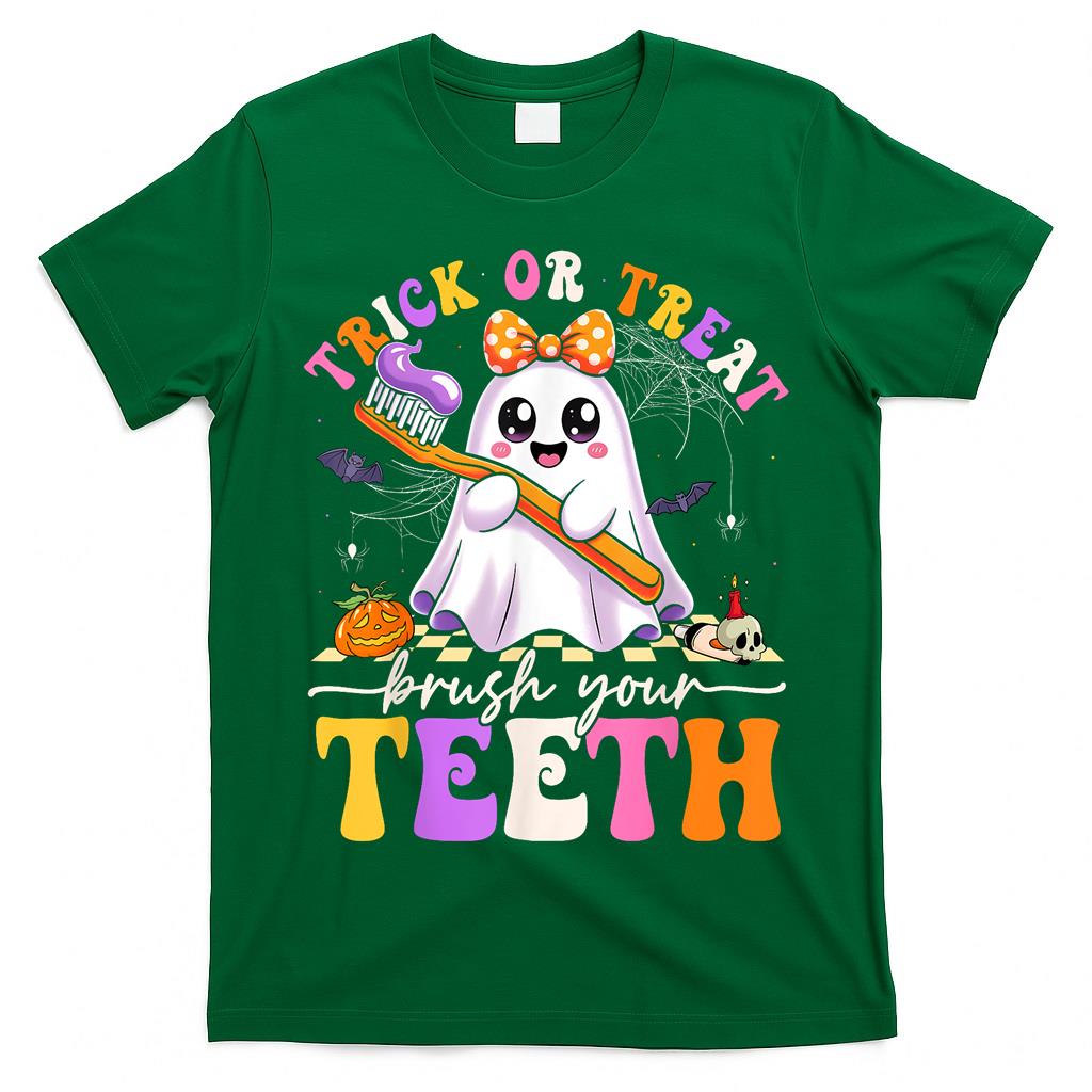 Funny Ghost Boo Halloween Trick Or Treat Brush Your Teeth T-Shirt