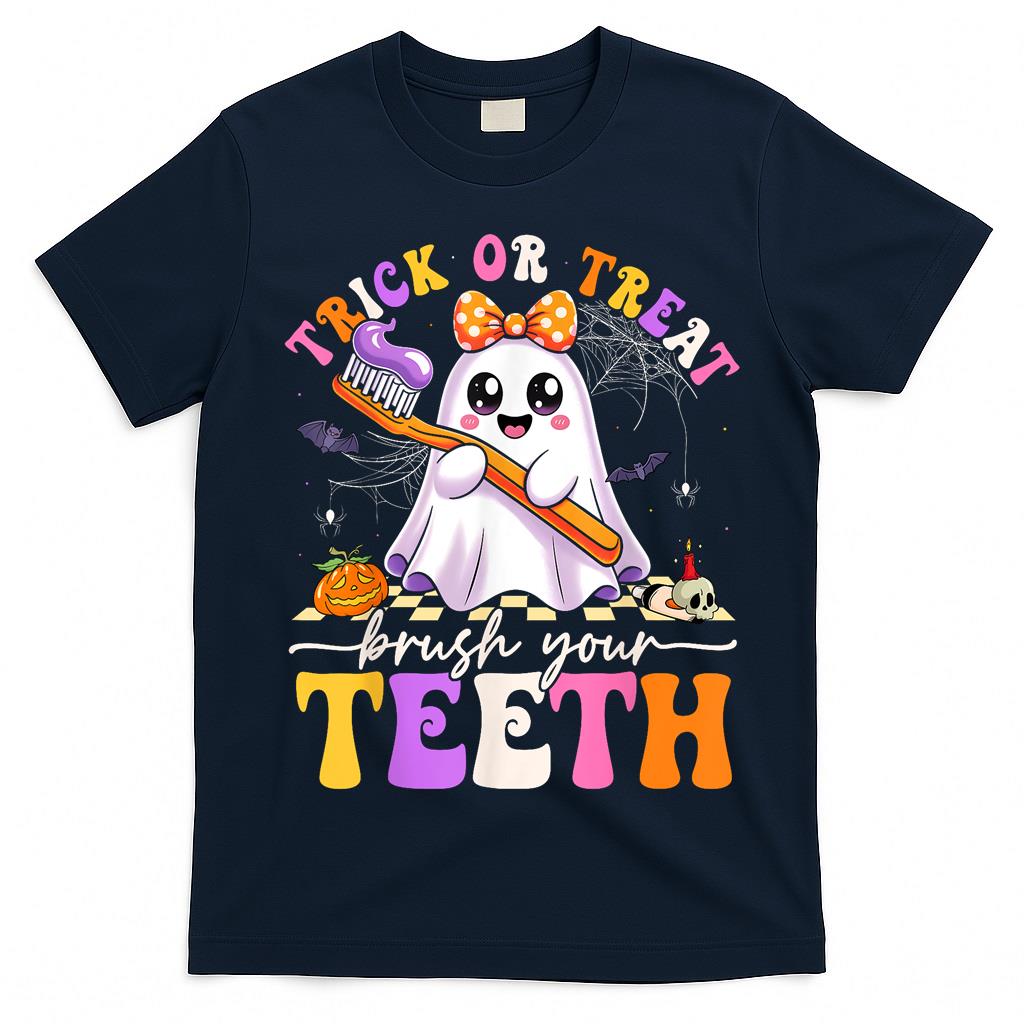 Funny Ghost Boo Halloween Trick Or Treat Brush Your Teeth T-Shirt