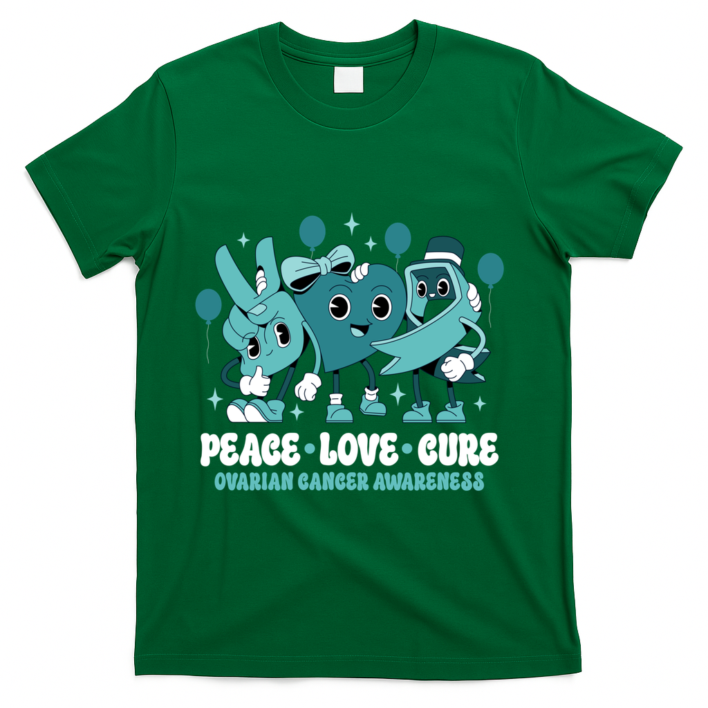 Teal Ribbon Survivor Groovy Ovarian Cancer Awareness Gift T-Shirt