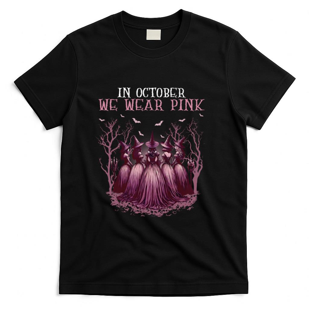in October We Wear Pink Witch Halloween Breast Cancer Women Long Sleeve T-Shirt