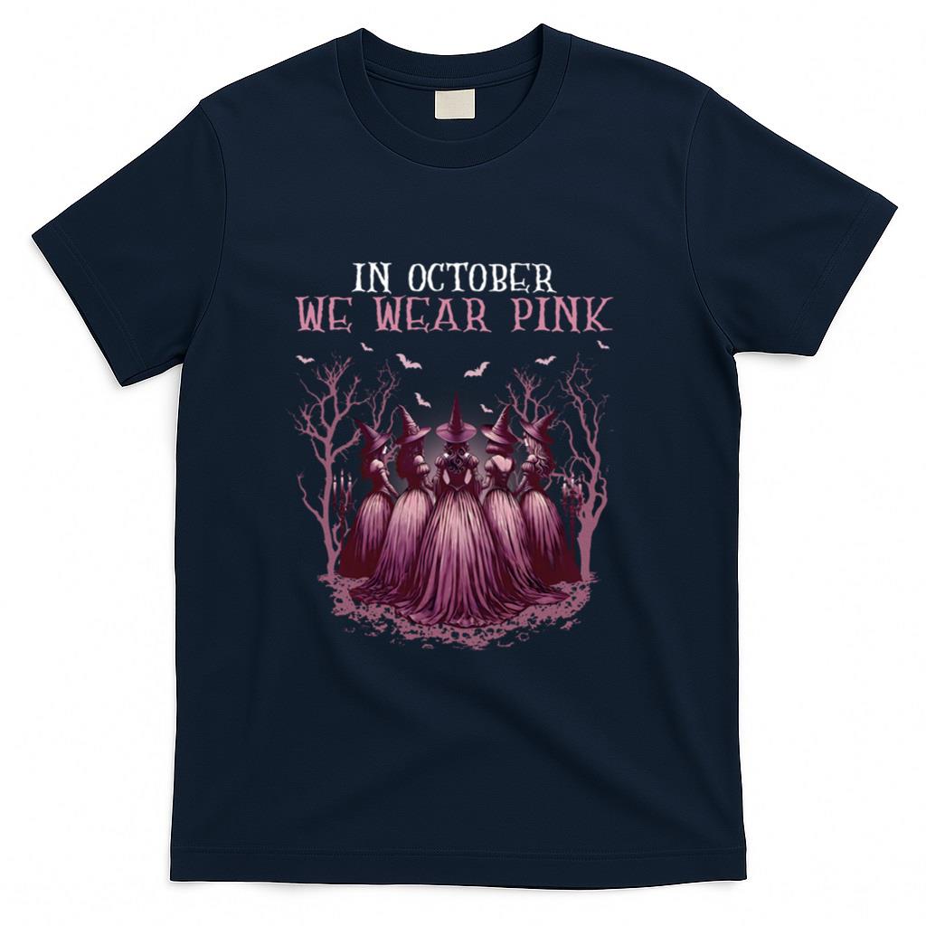 in October We Wear Pink Witch Halloween Breast Cancer Women Long Sleeve T-Shirt