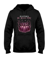 in October We Wear Pink Witch Halloween Breast Cancer Women Long Sleeve T-Shirt