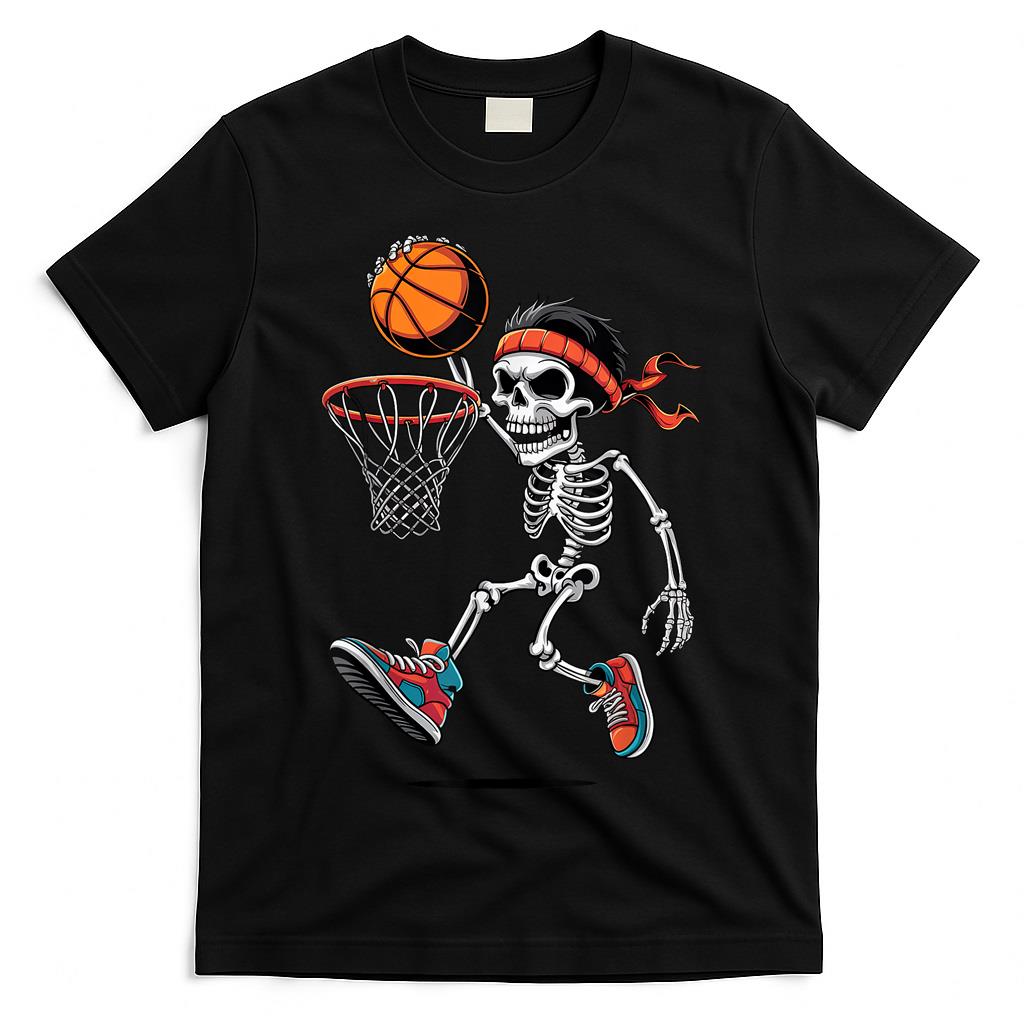 Creepy Skeleton Playing Basketball Halloween Trick or Treat T-Shirt
