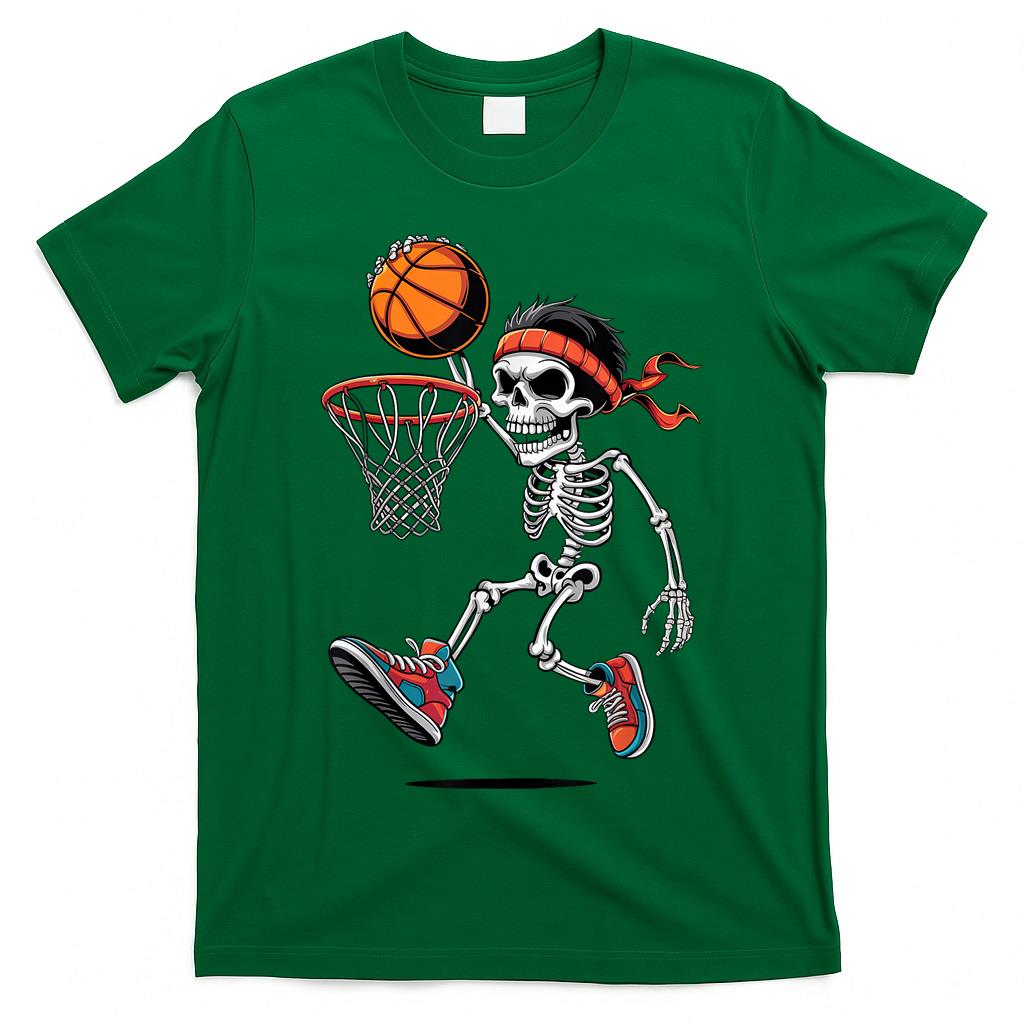 Creepy Skeleton Playing Basketball Halloween Trick or Treat T-Shirt