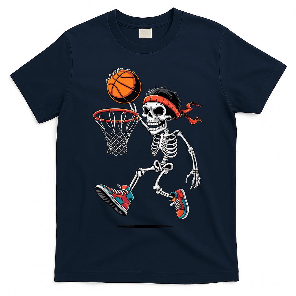 Creepy Skeleton Playing Basketball Halloween Trick or Treat T-Shirt
