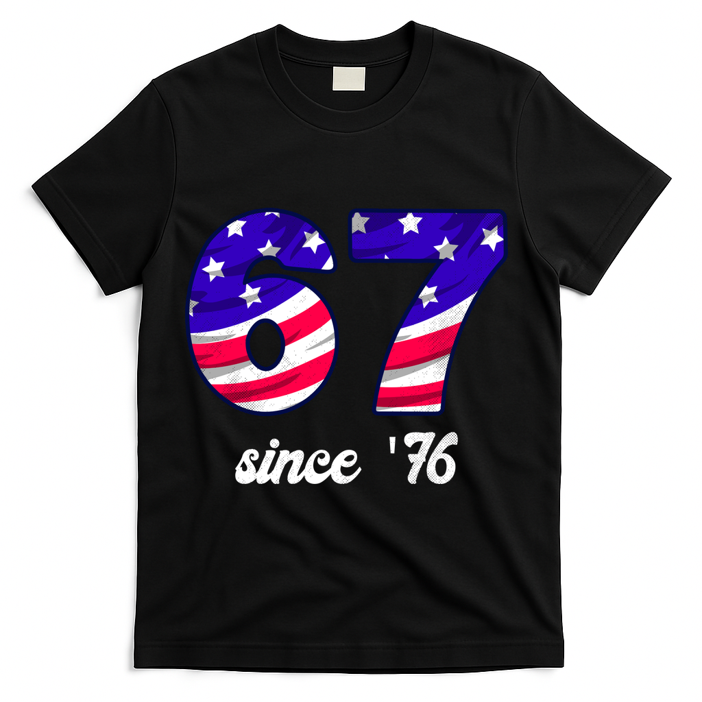 67 American Flag Vintage Meme 6-7 Meme T-Shirt - Black