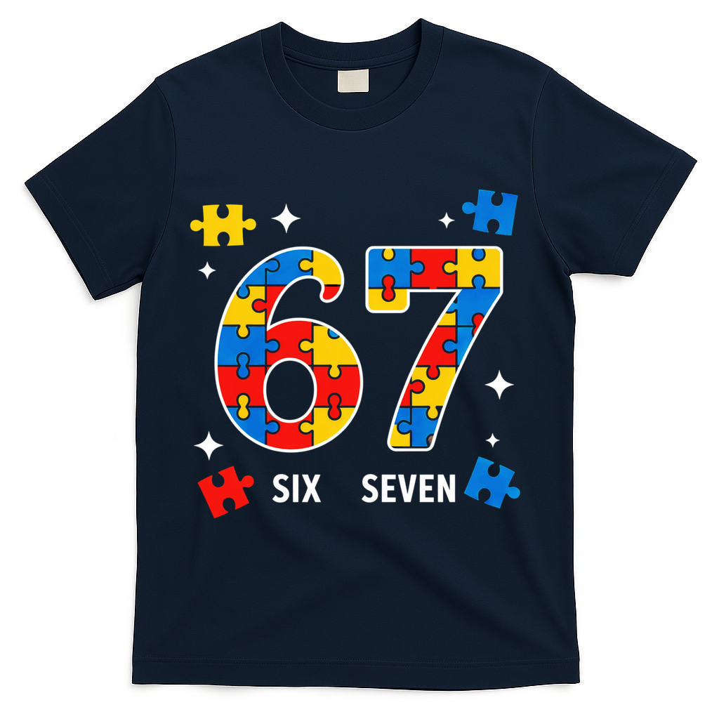67 Autism Puzzle Six Seven T-Shirt - Navy