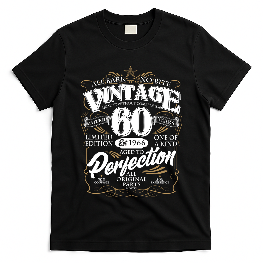 60th Birthday Est 1966 All Bark No Bite Vintage Birthday  T-Shirt