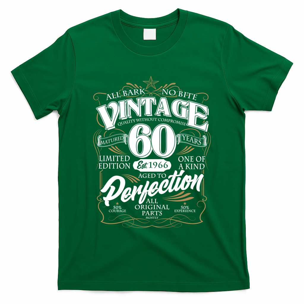 60th Birthday Est 1966 All Bark No Bite Vintage Birthday  T-Shirt