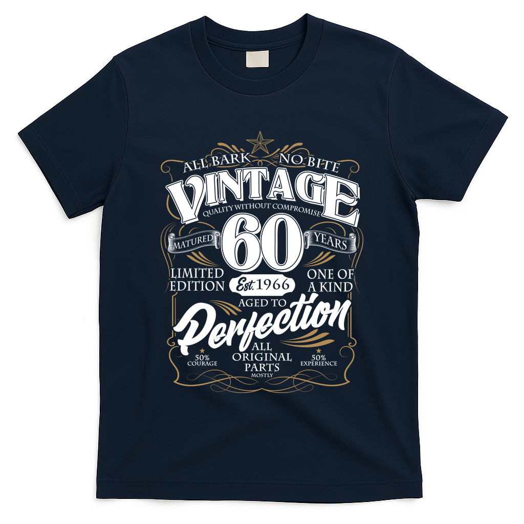 60th Birthday Est 1966 All Bark No Bite Vintage Birthday  T-Shirt