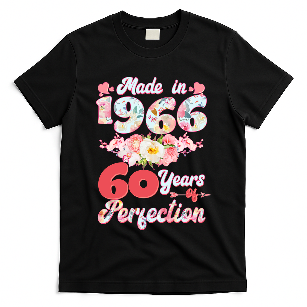 60th Birthday Floral Made In 1966 60 Years Of Perfection T-Shirt