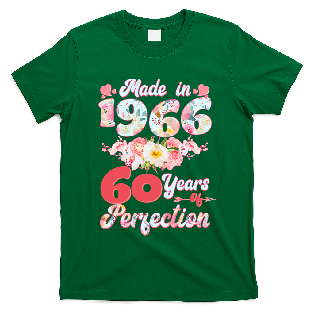 60th Birthday Floral Made In 1966 60 Years Of Perfection T-Shirt