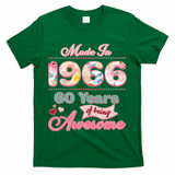 60th Birthday Pink Floral Made In 1966 Years Of Being Awesome T-Shirt