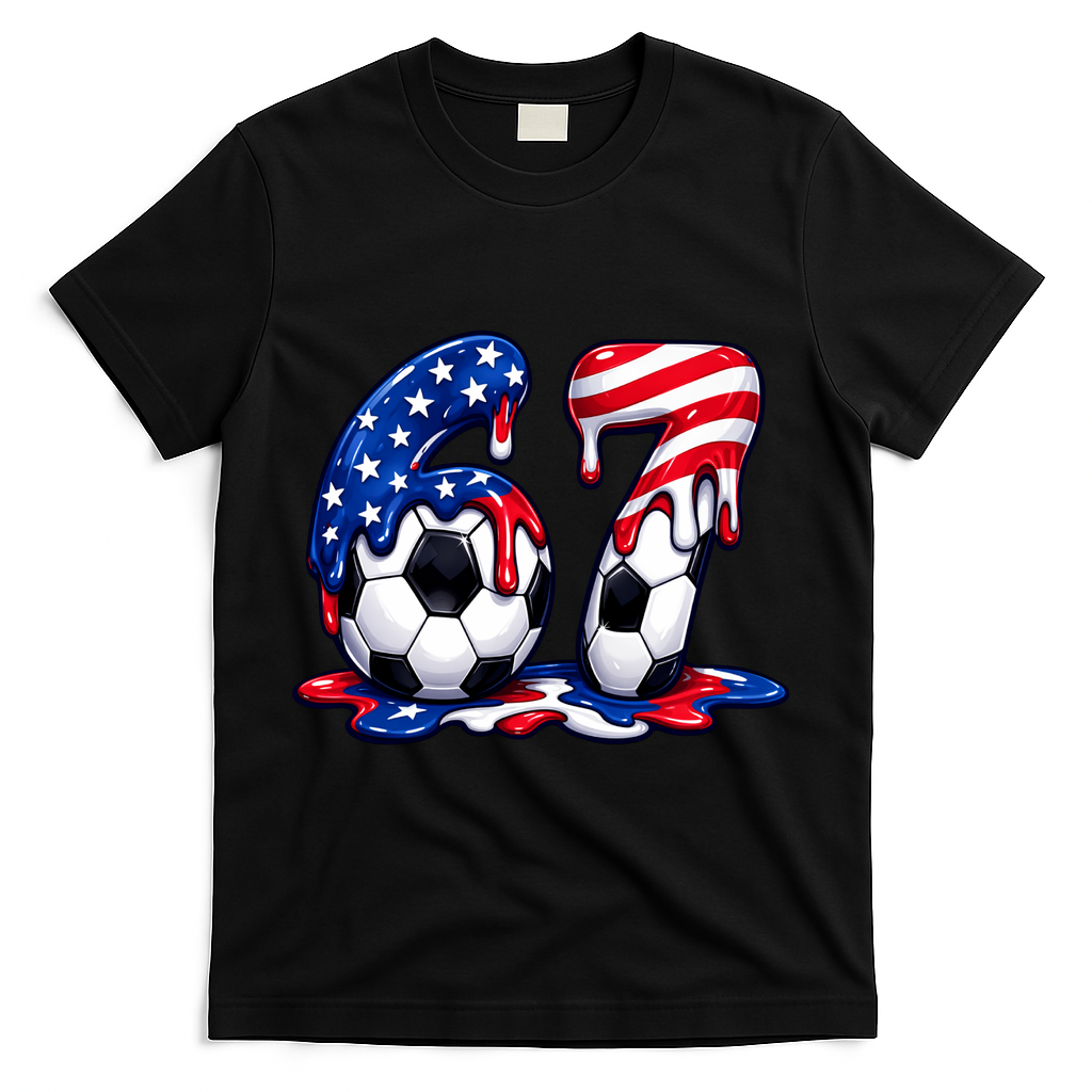 67th Birthday Soccer 6-7 Meme Six Seven T-Shirt - Black