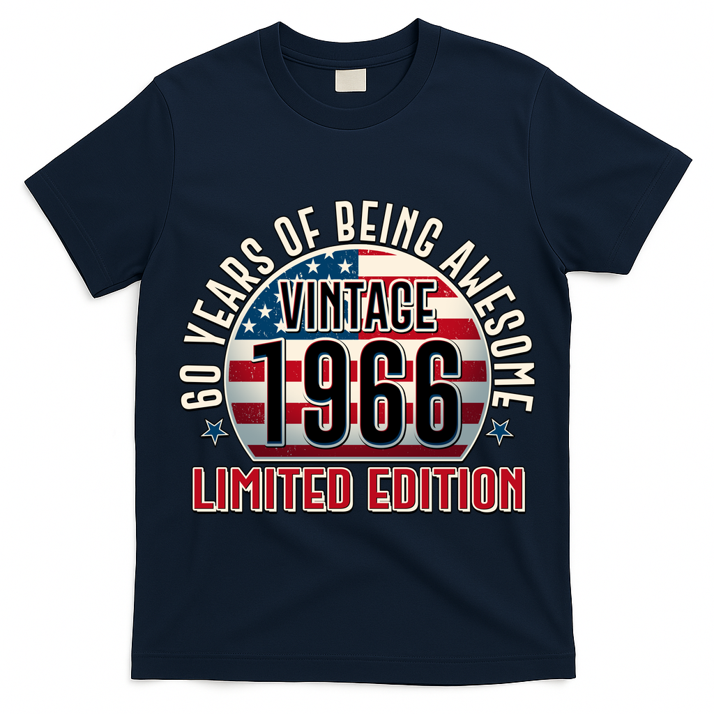 60th Birthday Vintage 1966 Limited Edition Years Of Being Awesome USA Flag  T-Shirt