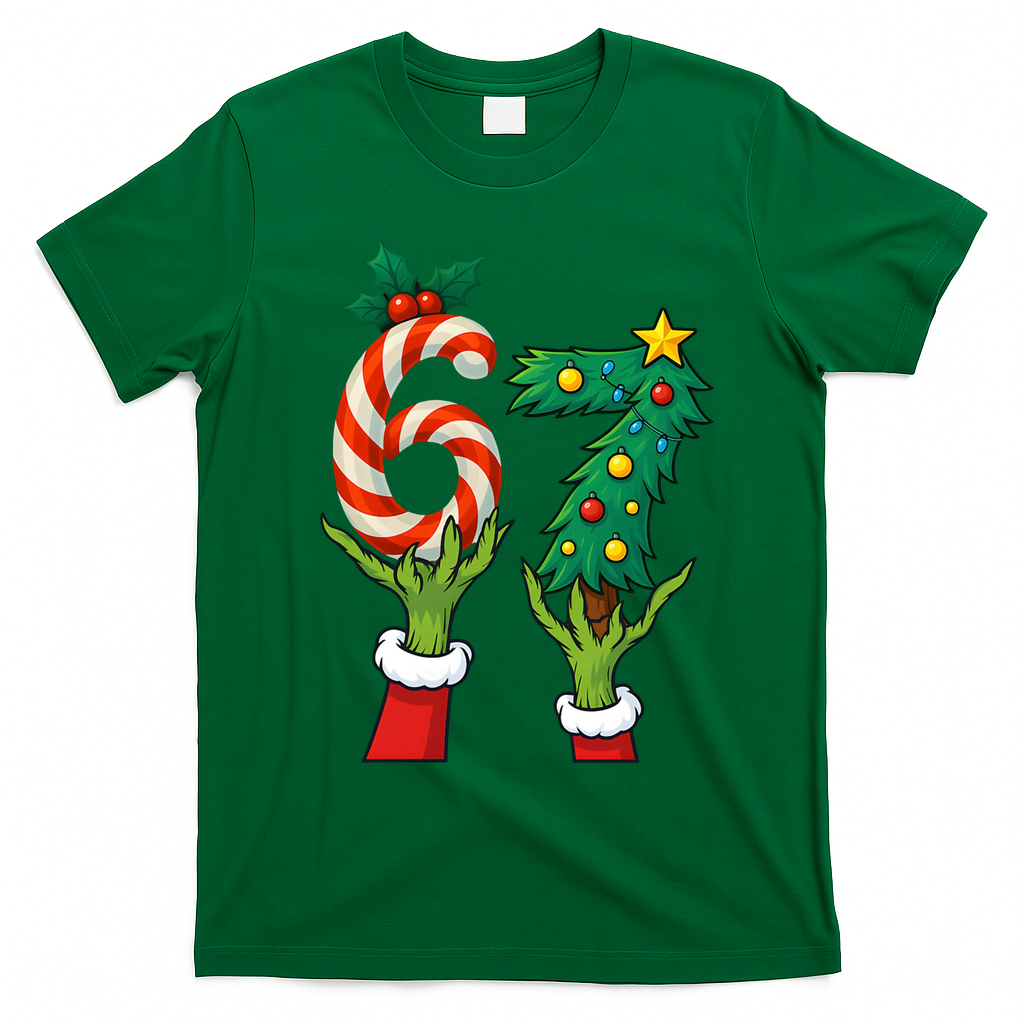 67 Christmas 6-7 Meme Hands Holiday Gen Alpha T-Shirt - Irish Green