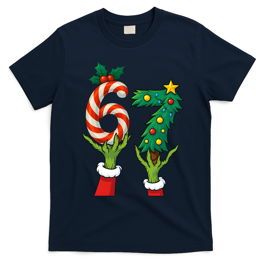 67 Christmas 6-7 Meme Hands Holiday Gen Alpha T-Shirt - Navy Blue