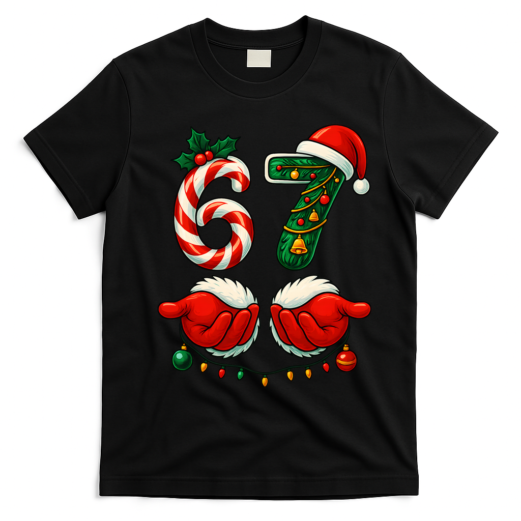 67 Christmas 6-7 Meme Holiday Santa Hands Six Seven T-Shirt - Black