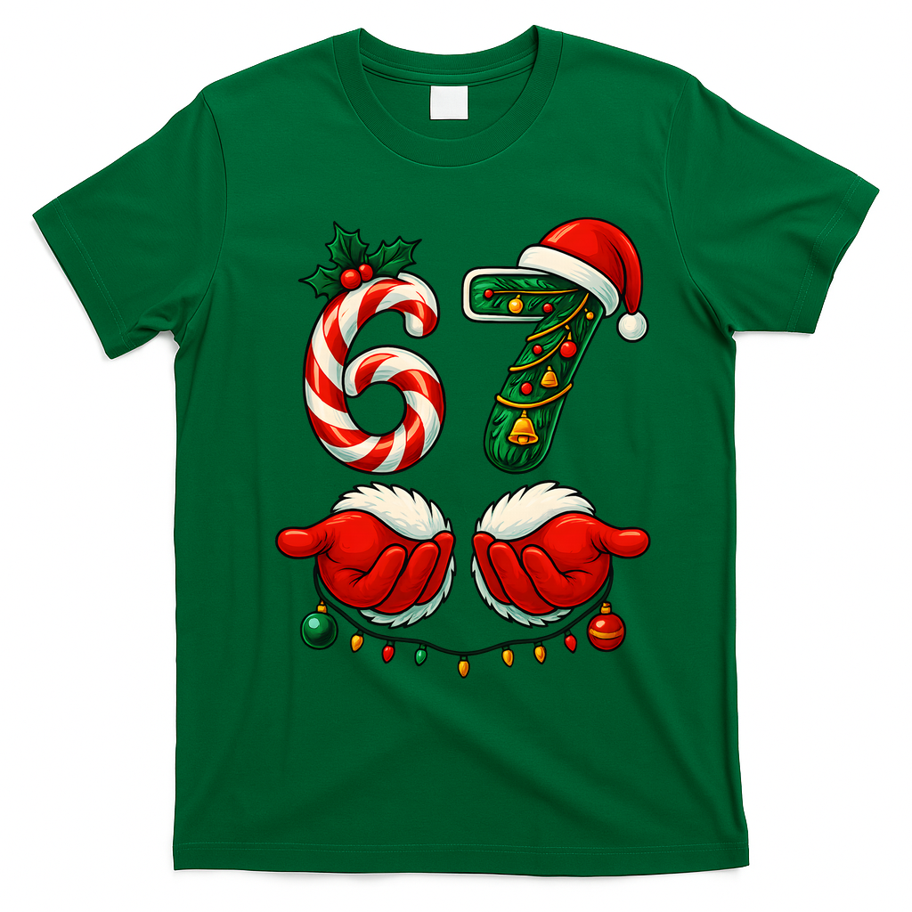 67 Christmas 6-7 Meme Holiday Santa Hands Six Seven T-Shirt - Irish Green