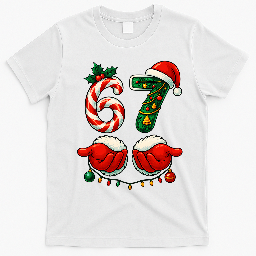 67 Christmas 6-7 Meme Holiday Santa Hands Six Seven T-Shirt - White