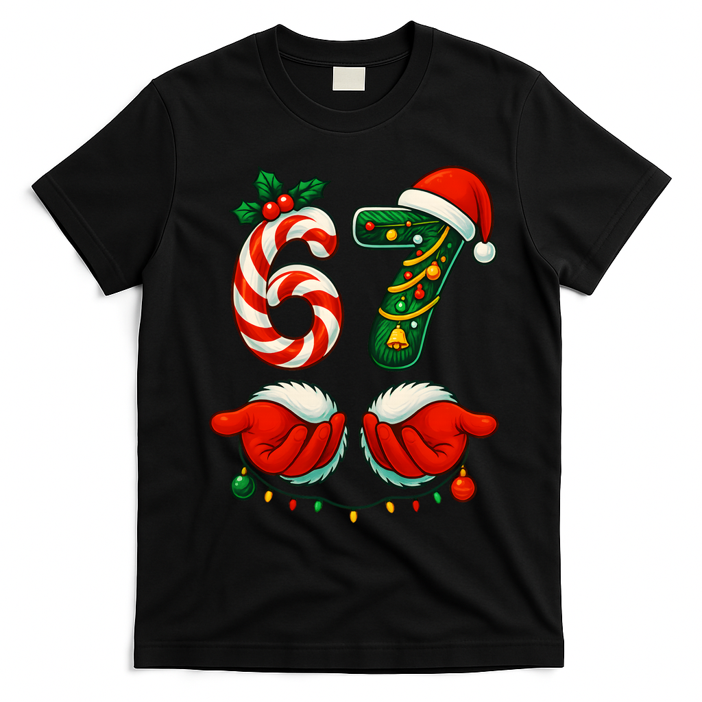 67 Christmas 6-7 Meme Festive Gen Alpha Slang T-Shirt - Black