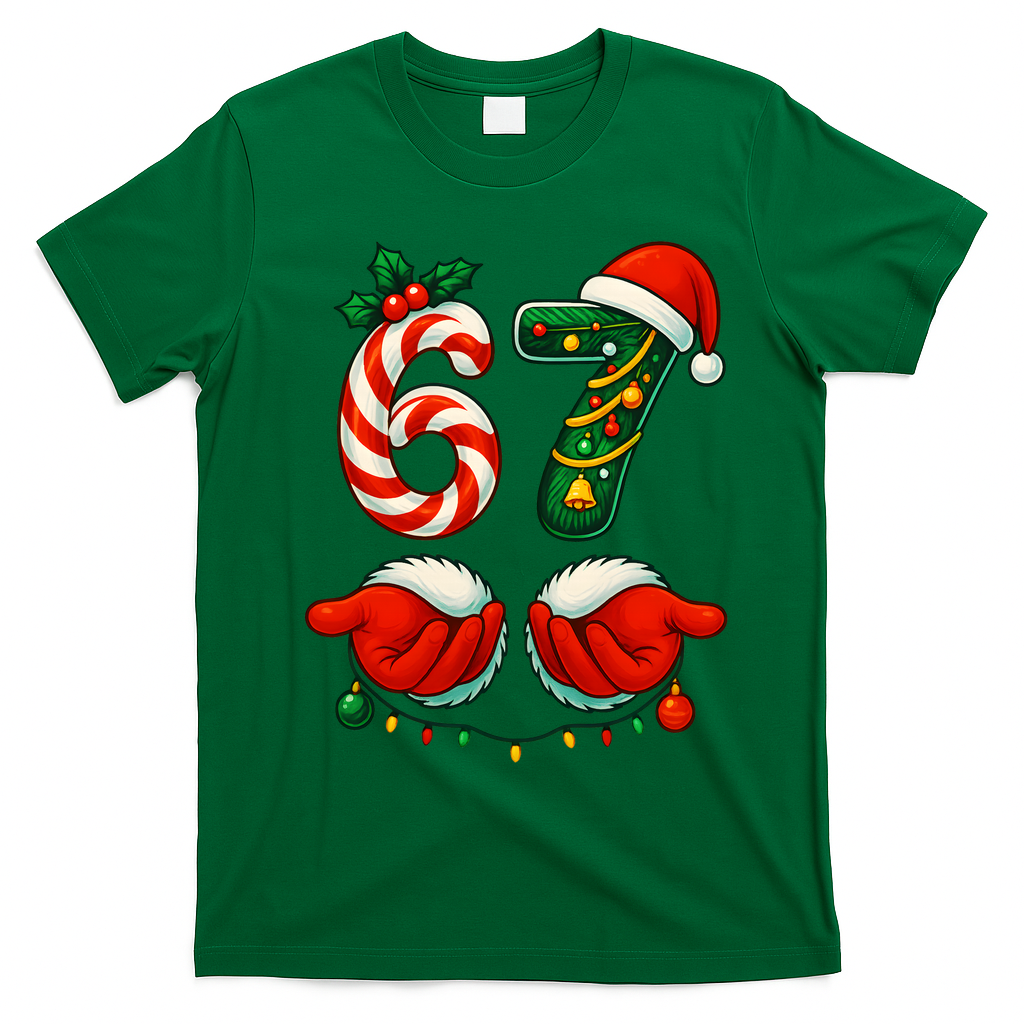 67 Christmas 6-7 Meme Festive Gen Alpha Slang T-Shirt - Irish Green