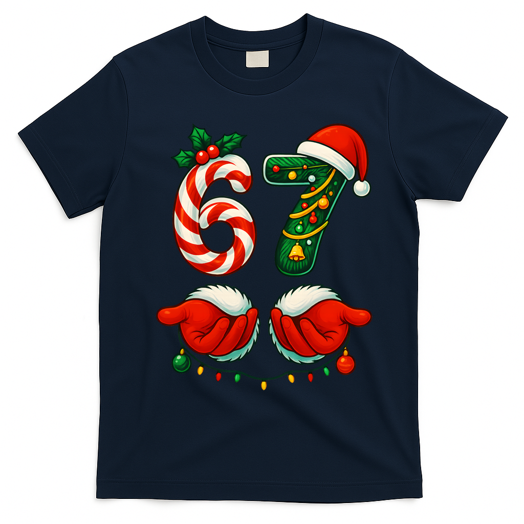 67 Christmas 6-7 Meme Festive Gen Alpha Slang T-Shirt - Navy Blue