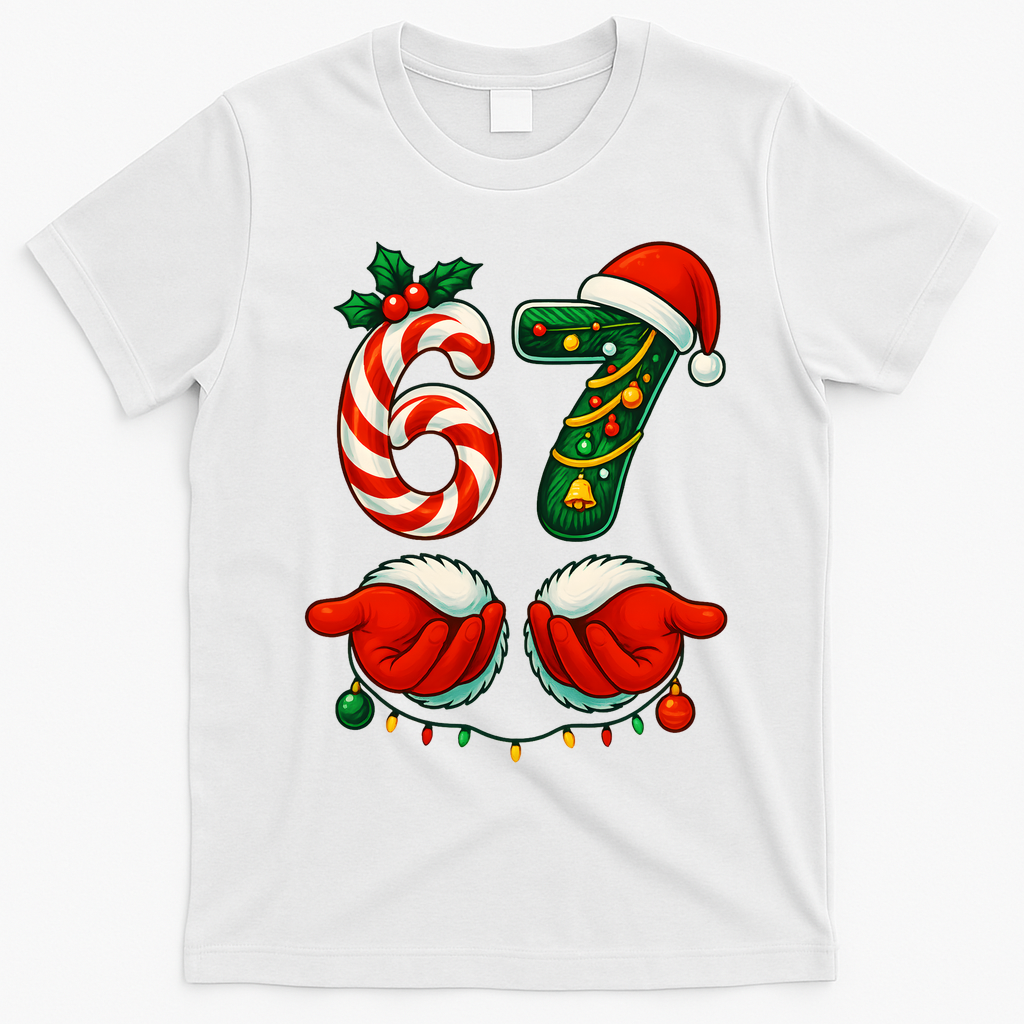67 Christmas 6-7 Meme Festive Gen Alpha Slang T-Shirt - White