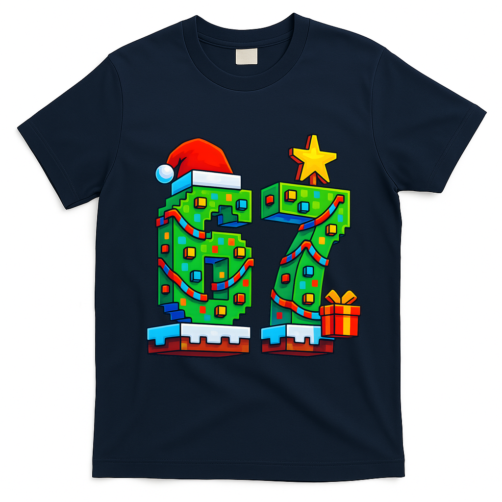 67 Christmas 6-7 Gaming School Meme Six Seven Gamer T-Shirt - Navy Blue