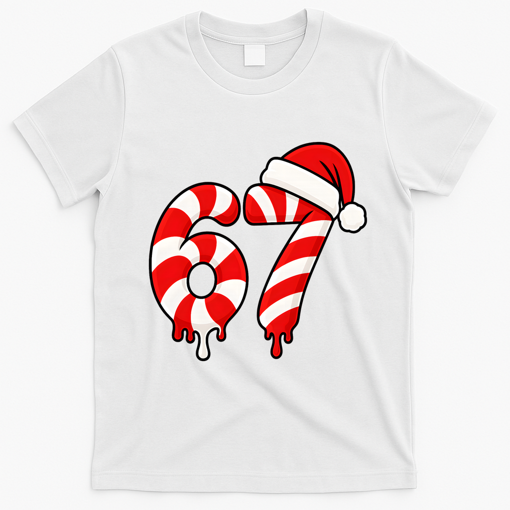 67 Christmas Candy Cane Number Sixty Seven Santa  T-Shirt - White
