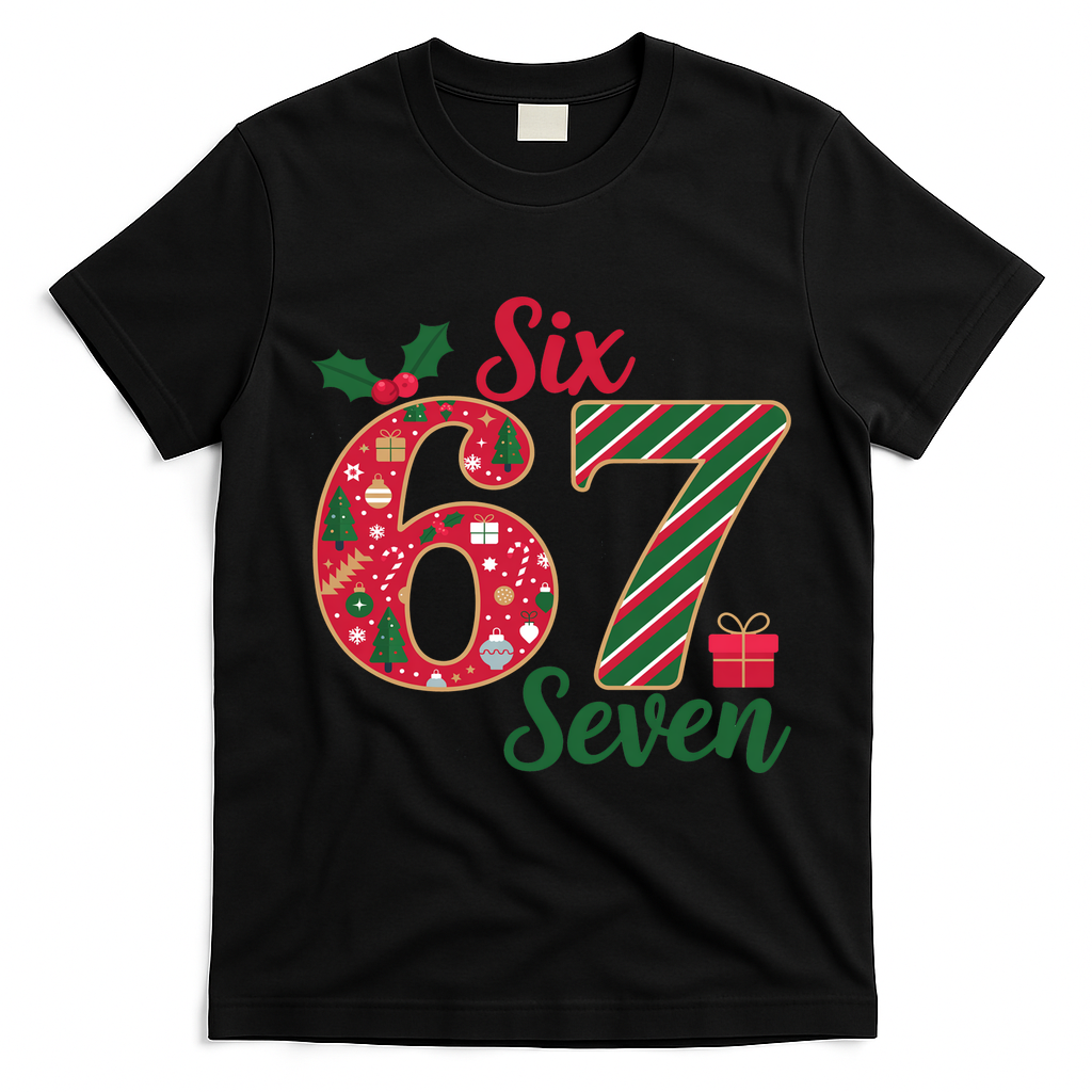 67 Christmas Festive 6-7 Six Seven Meme T-Shirt - Black