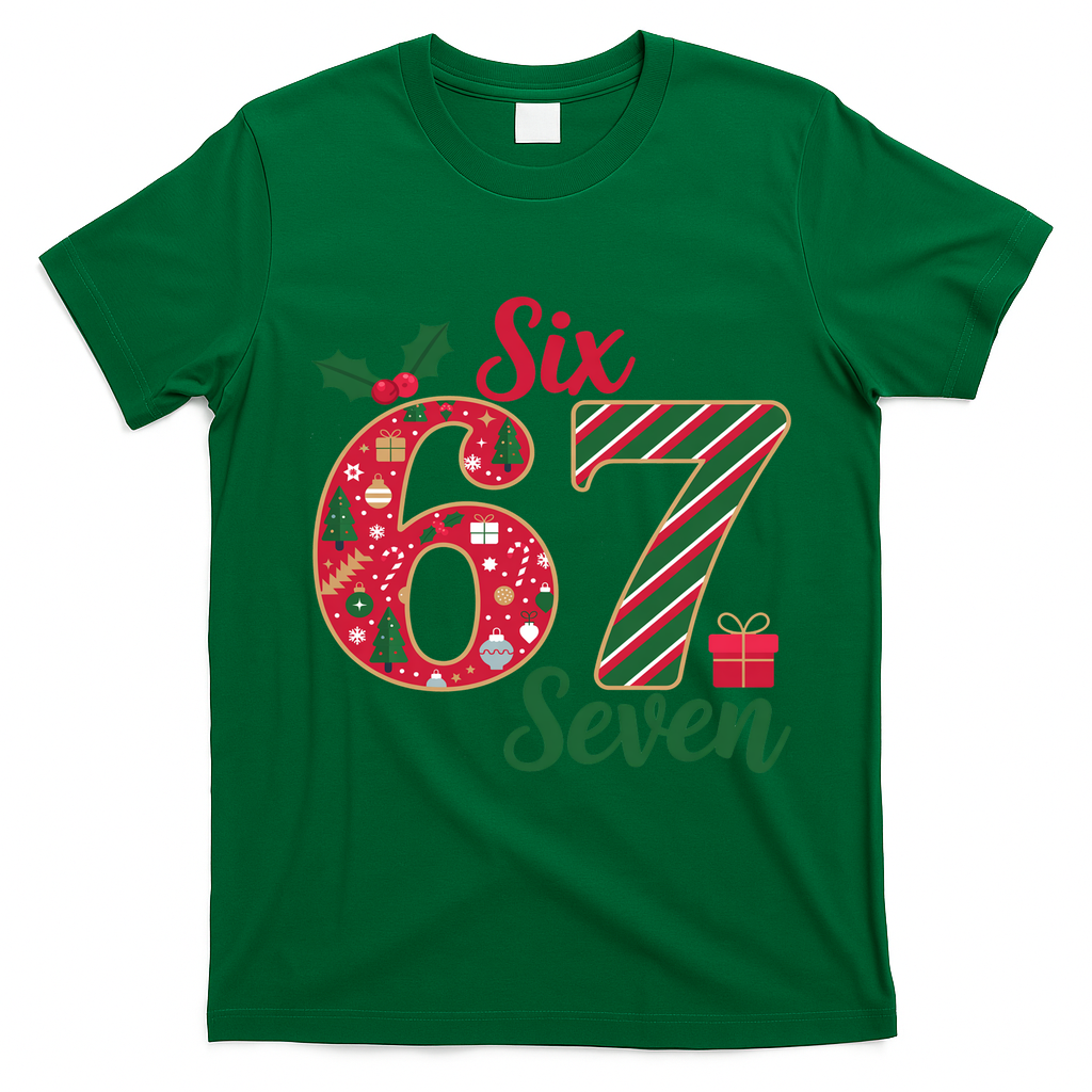 67 Christmas Festive 6-7 Six Seven Meme T-Shirt - Irish Green
