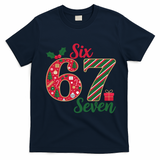 67 Christmas Festive 6-7 Six Seven Meme T-Shirt - Navy Blue
