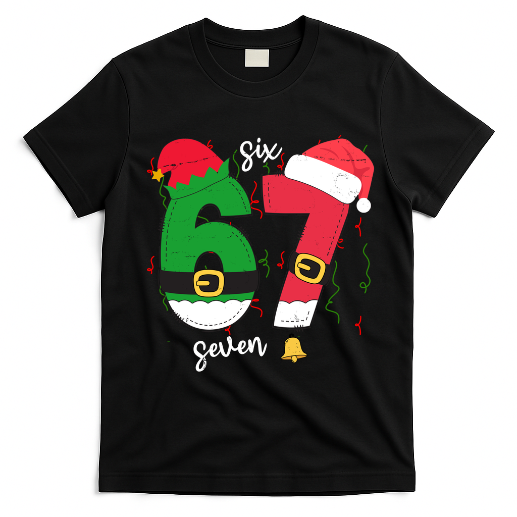 67 Christmas Funny 6-7 Meme Six Seven Xmas T-Shirt - Black