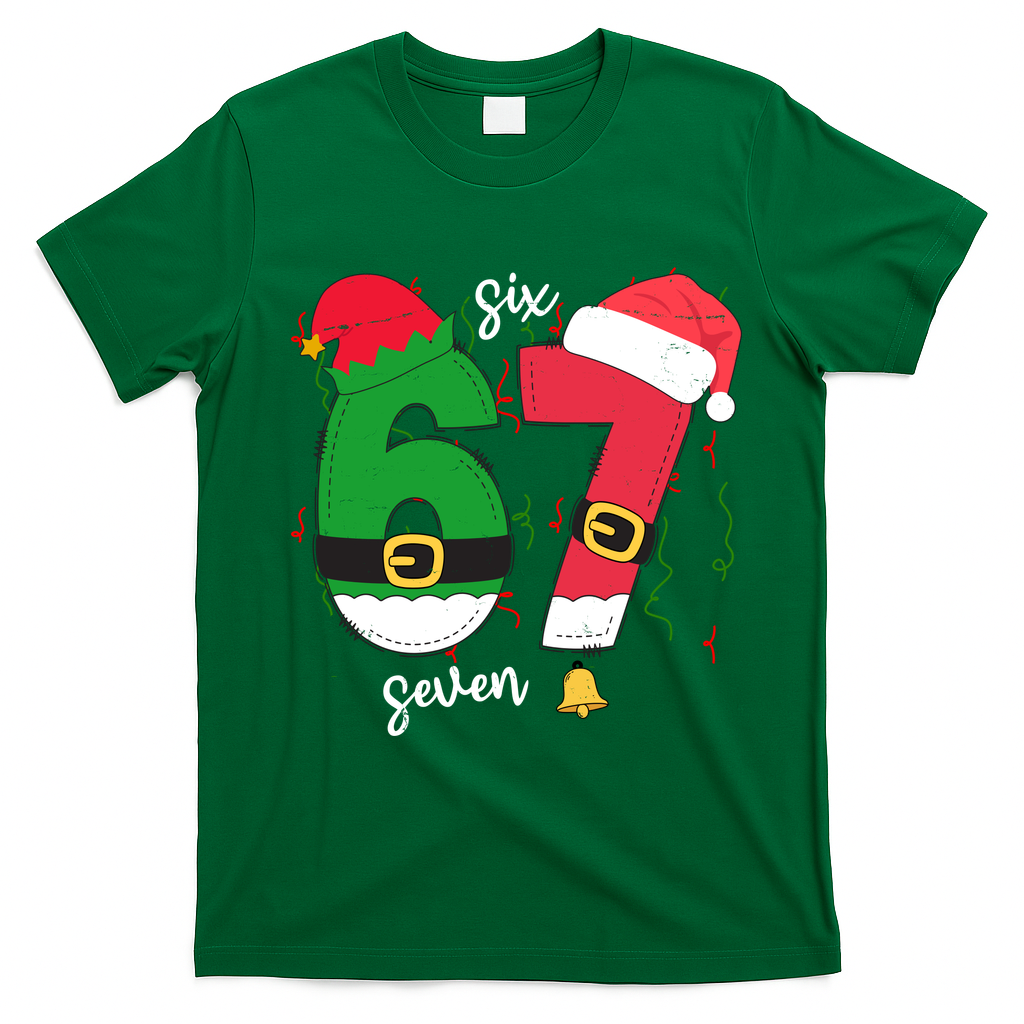 67 Christmas Funny 6-7 Meme Six Seven Xmas T-Shirt - Irish Green