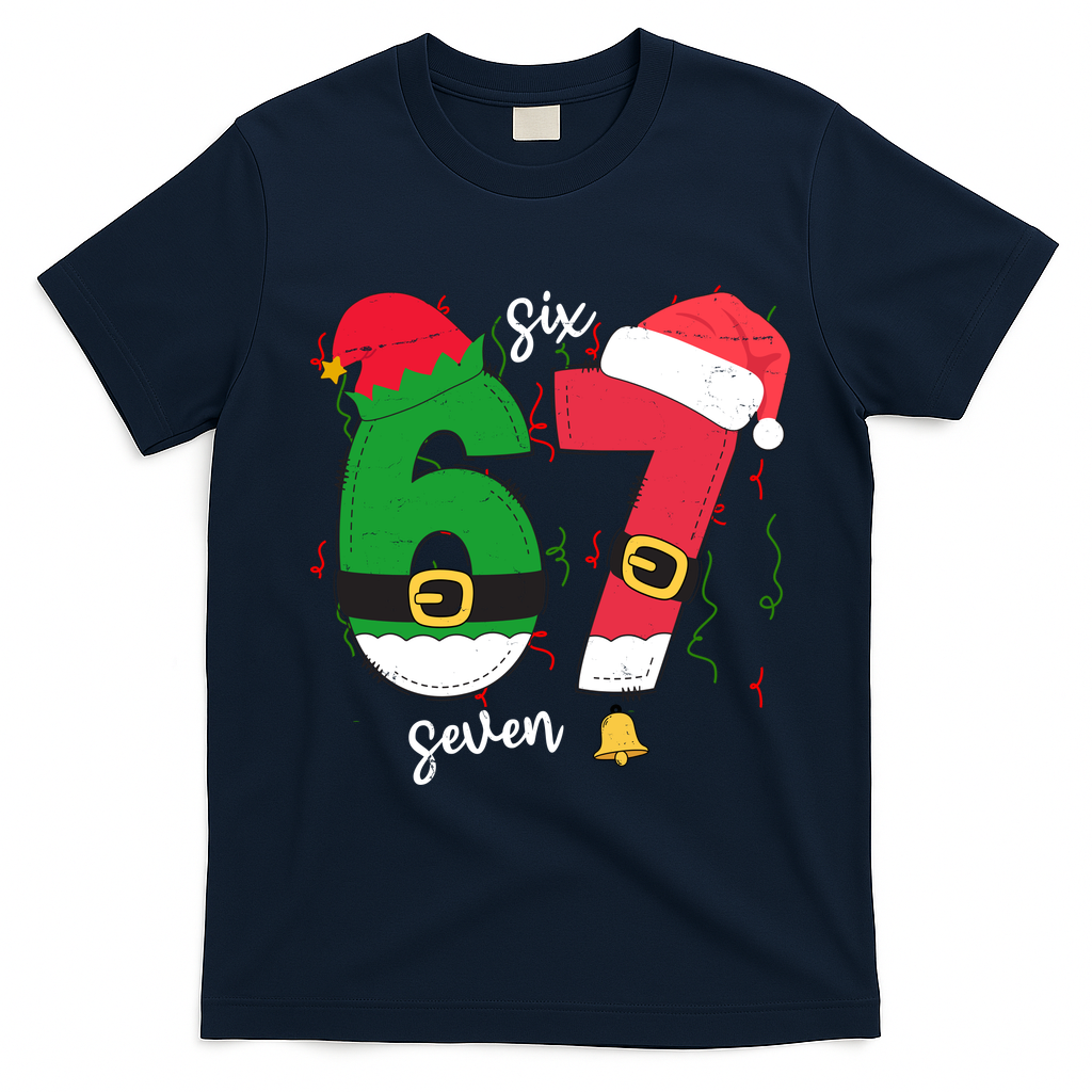 67 Christmas Funny 6-7 Meme Six Seven Xmas T-Shirt - Navy Blue