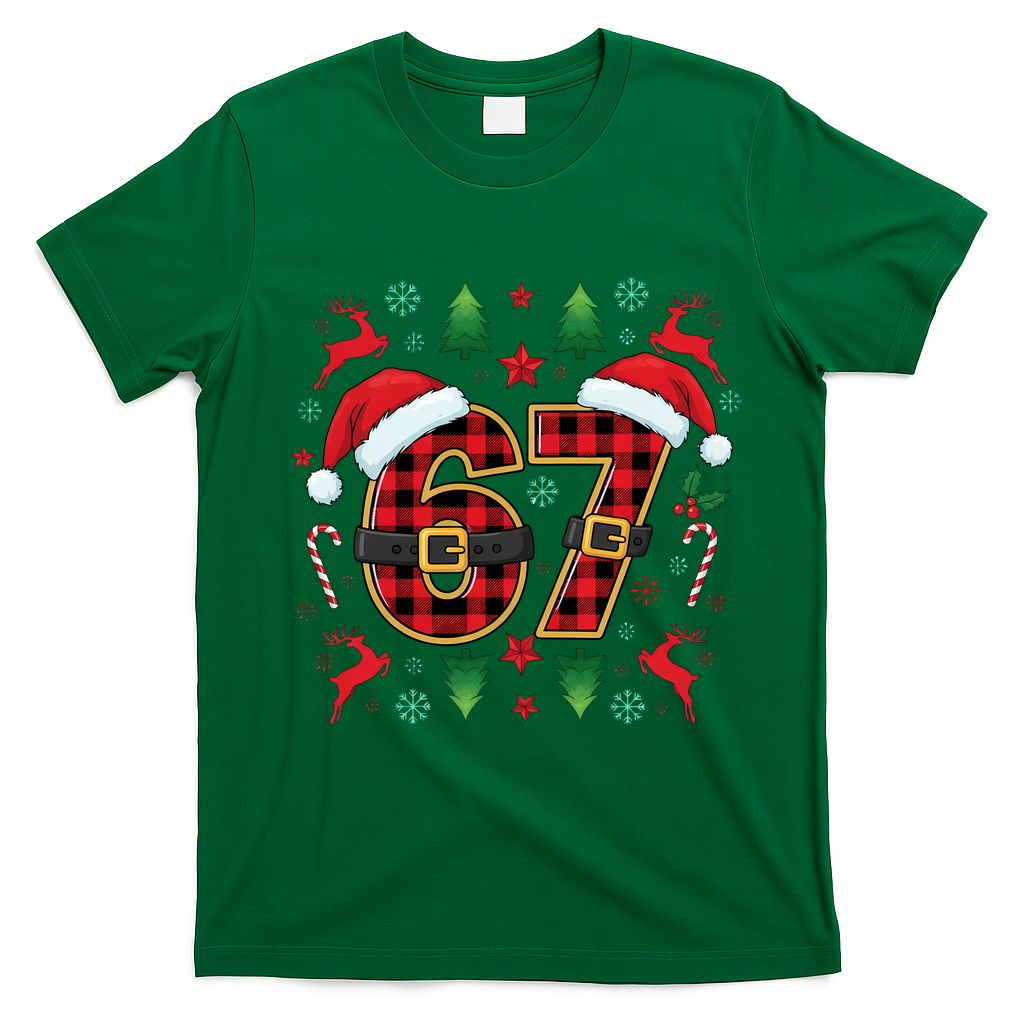 67 Christmas Plaid Number Viral Meme 6-7 Six Seven T-Shirt - Irish Green