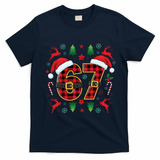 67 Christmas Plaid Number Viral Meme 6-7 Six Seven T-Shirt - Navy Blue