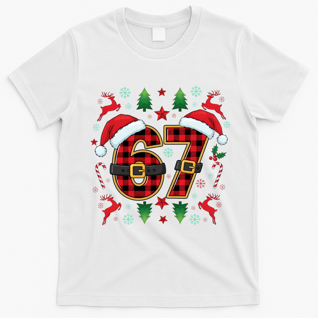 67 Christmas Plaid Number Viral Meme 6-7 Six Seven T-Shirt - White