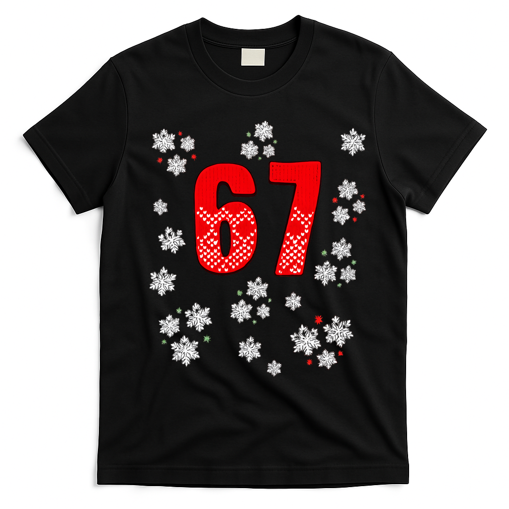 67 Christmas Snowflake Ugly Sweater 6-7 Meme T-Shirt - Black